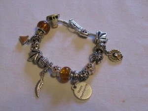 November Birthday/Thanksgiving Bracelet Topaz-color-Glass & Enamel-Pie/Turkey/+ - Picture 1 of 8