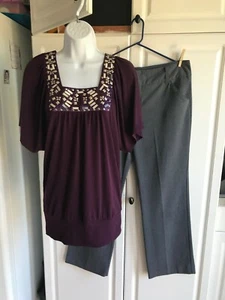 Pantalones Daisy Fuentes Usados Talla 14 Gris y Camisa Trixxi Talla Mediana Púrpura - Imagen 1 de 11