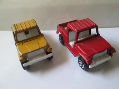 2 件老式 TOOTSIETOY TOOTSIE 玩具压铸金属塑料红色和黄色 JEEP 美国 — 第 1/4 张图片