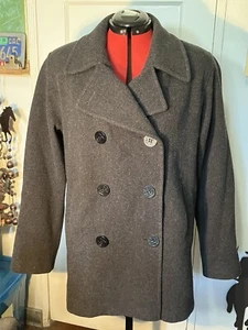 Wool Coat J. Percy 100% Merino Wool Dark Gray Double Breasted Car Coat Womens 8 - Picture 1 of 8