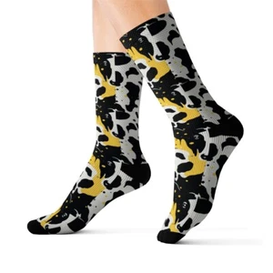 All Over Print Adult Socks Abstract Cowprint Cow Farm Animal Lover Rodeo Fun - Picture 1 of 9