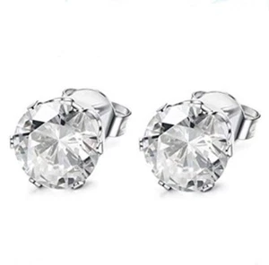 4mm Clear CZ Stud Earrings, April Birthstone Cubic Zirconia, Stainless Steel 316 - Picture 1 of 8