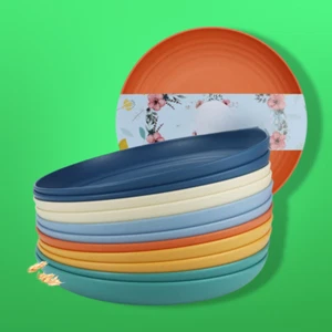 12-Piece Wheat Straw Unbreakable Dinner Plates, Microwave & Dishwasher Safe - Picture 1 of 6