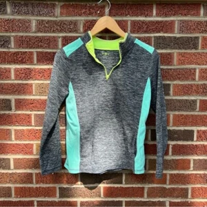 SO Marled Gray and Colorblock Teal and Yellow 1/4 Zip Up Sweatshirt - Picture 1 of 3