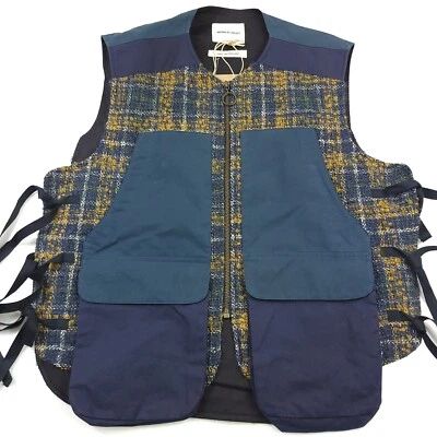 $590 Nicholas Daley Blue & Orange Plaid Utility Waistcoat Vest Mens Size Small - Image 1 of 4
