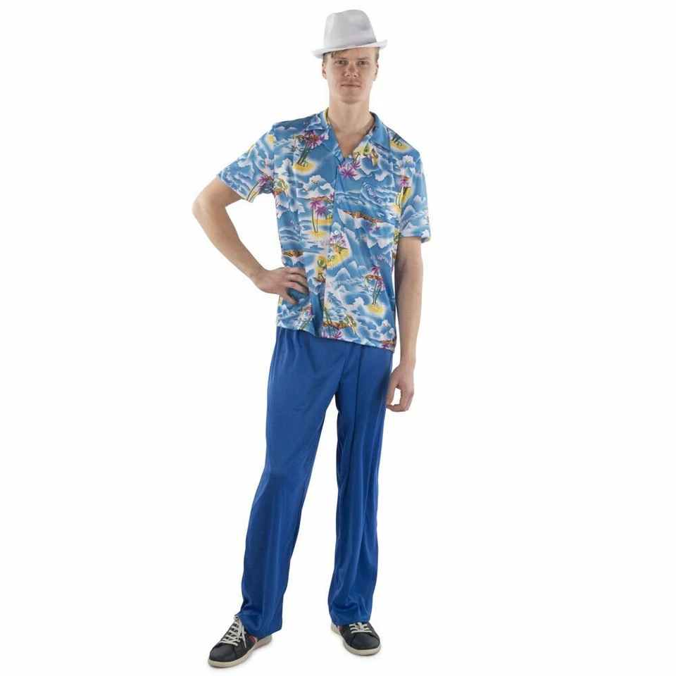 Vestido América Hombres Azul Hawaiano Camisa y Pantalones Tropical Conjunto Disfraz Foto 1 de 2