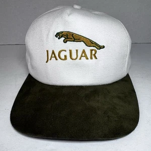 Vintage JAGUAR Snapback Hat Cap White Leather Suede Bill Brim - Picture 1 of 8