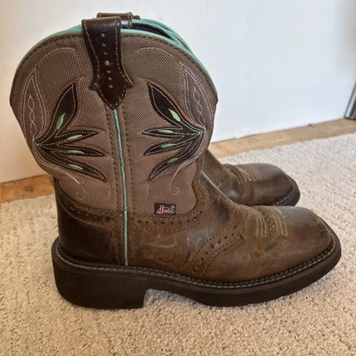 Justin Boots Nettie Punta Cuadrada Vaquero Mujer Marrón Botas Informales GY9536 6B Foto 1 de 4