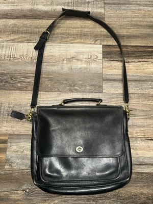 Bolso Mensajero de Cuero Negro Coach DE COLECCIÓN Bolso de Hombro Maletín Bolso para Laptop Foto 1 de 4