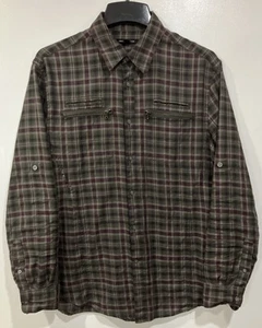 John Varvatos Mens Shirt Double Zip Pocket Sz M Plaid Casual Street Moto - Picture 1 of 8