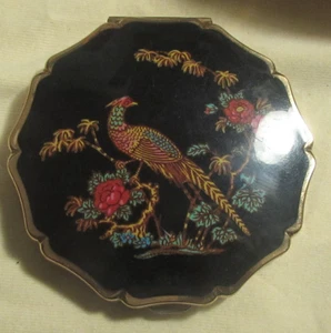 Vintage Stratton England Compact Makeup Case Mirror Pheasant Peacock Flowers - Bild 1 von 3