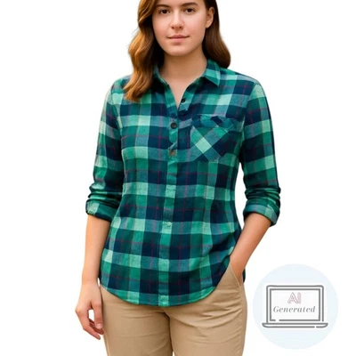 Blusa túnica tejida Columbia PFG para mujer Coral Springs verde a cuadros manga lengüeta enrollable L Foto 1 de 4