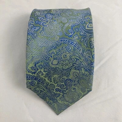 Corbata Meeting Street para hombre azul verde cachemira (3 3/4" ancho x 58" largo) 100 % seda usada en excelente estado Foto 1 de 3