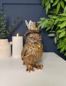 Steampunk Owl Ornament | Resin Mechanical Owl Sculpture | Gothic Industrial Home - Picture 1 of 6