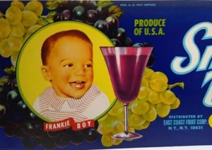 Lächelnde Babykiste Etikett Trauben Frankie Junge Kind Traubensaft 60er Jahre Vintage - Bild 1 von 3