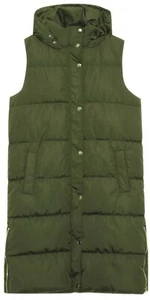 Gilet largo verde sin mangas calentador corporal popper cremallera acolchado con capucha bolsillos del abrigo - Imagen 1 de 3