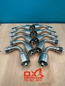 10 Parker Style 13943-6-6 Hydraulic Hose Crimp Fittings 3/8” Hose X 3/8” FJIC 90 - Picture 1 of 4