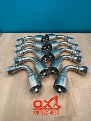 10 Parker Style 13943-6-6 Hydraulic Hose Crimp Fittings 3/8” Hose X 3/8” FJIC 90 - Image 1 of 4