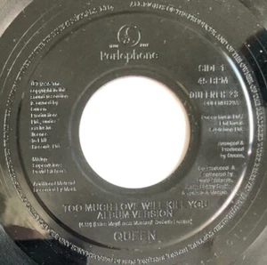 QUEEN -Too Much Love Will Kill You/We Are The Champions- Rare UK Promo Only 7” - Picture 1 of 2