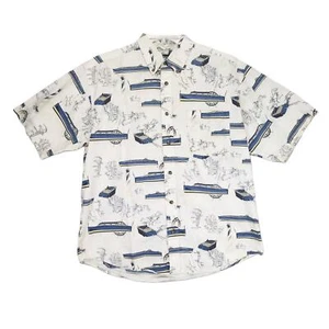 Vtg Puritan Men's L Boating Short Sleeve Button Down Shirt Nautical Powerboats - Picture 1 of 6