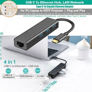 USB-C auf Ethernet RJ45 und Typ-C auf 3 Ports USB HUB Thunderbolt Ethernet Adapter - Bild 1 von 3