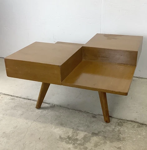 Vintage Modern Square Coffee Table With Dual Drawers Cover