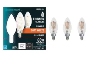 9-BULBS--60-Watt Equivalent B11 Dimmable E12 Candelabra Fine Bendy 364 - Picture 1 of 3