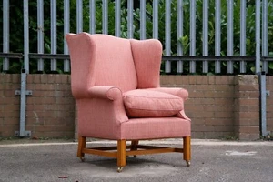 Sublime Howard And Sons Duke Wing Club Library Armchair Coral Waffle Fabric 🚚 - Picture 1 of 24