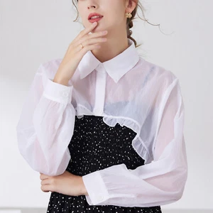 Camicetta cardigan bolero trasparente donna aperta davanti cropped scrollata camicia volant - Foto 1 di 15