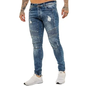 Enzo Mens Biker Jeans Slim Fit Skinny Stretch Denim Trouser Pants UK Waist Sizes - Picture 1 of 28