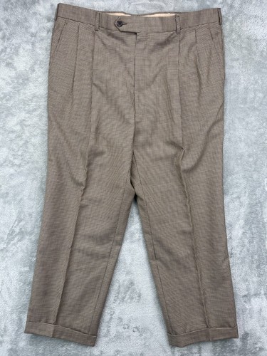 Pantalone uomo vintage Burberry plissettato 38x26 marrone pied de poule polsini lana