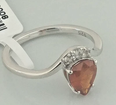 925 Пробы SPESSARTINE груши огранки драгоценный камень кольцо с акцентами размер 7 - Изображение 1 из 4