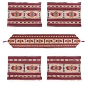Canyon Sky 5-Piece Sedona Tapestry Placemat and Table Runner Set in Burgundy - Picture 1 of 3