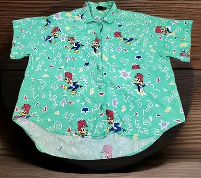 Vintage Woody Woodpecker Shirt Womens Medium M All Over Print Made In USA Flaw - Image 1 of 4