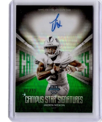 2025 Bowman University Chrome Jaden Nixon Campus Star Signatures Green #/99 - Image 1 of 2