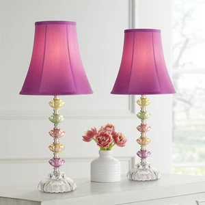 Bohemian Accent Table Lamps 21" High Set of 2 Colored Glass Pink Shade Bedroom - Picture 1 of 7