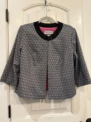 Blazer Jessica Howard Petite para mujer negro blanco cuello geo estrás Foto 1 de 4