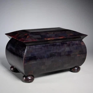 Karl Springer Style Large Tesselated Black Jewelry Keepsake Tea Chest Box 12.5" - Picture 1 of 7