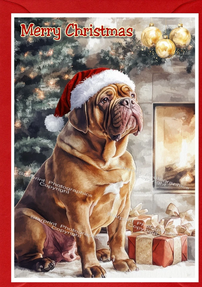 Tarjeta de Navidad Dogo de Bordeaux Dog A6 (4"x6") - Interior en blanco - por Starprint Foto 1 de 1