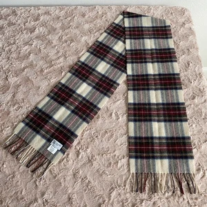 Johnstons of Elgin Scotland 100% Lambswool Red Tartan Plaid 72"x10" Scarf - Picture 1 of 6