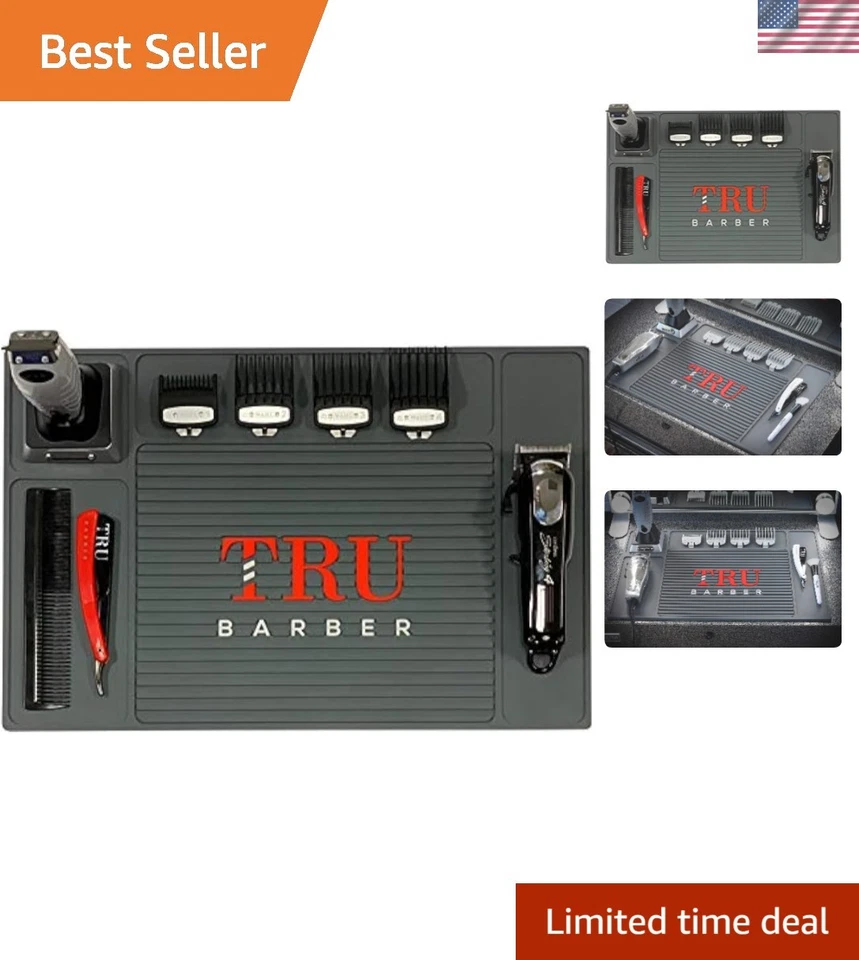 Tru Barber Organizer Mat 19 X 13 Charcoal Grey Flexible PVC Station Mat Salon