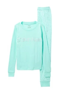 Calvin Klein Long Sleeve Top & Printed Pants Pajama Set (Big Girls) TEAL Size 6 - Picture 1 of 1