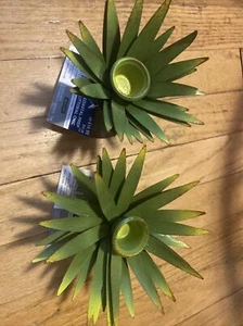 2 Ashland Coastal Prep Metal Open Palm Candle Holder Green Yellow 6”X 2.5” (GG3 - Picture 1 of 3