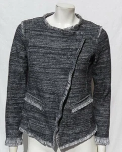 Banana Republic Damen grau Tweed Viskose Wolle Fransen Jacke Druckknöpfe Oberteil US S - Bild 1 von 7
