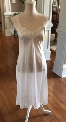 Винтажное платье-слип Vanity Fair белое нейлоновое кружевное женское размер 32 - Изображение 1 из 4