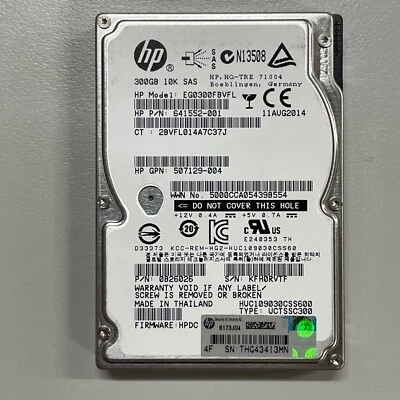 HP EG0300FBVFL 300GB 2.5" SAS HDD 6Gbps 10K RPM 64MB Cache Hot Swap 641552-001 - Image 1 of 4