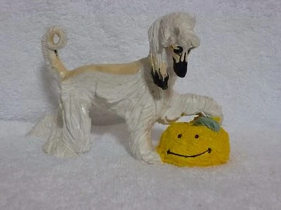 Masked Cream Afghan Hound And Smiley Face Clay Sculpture Figurine -Lynne Watson  - Image 1 of 4