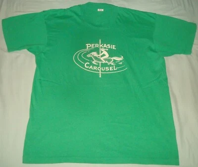 CAMISETA DE COLECCIÓN PERKASIE CAROUSEL XL AÑOS 80 PUNTADA ÚNICA VERDE PARQUE DE ATRACCIONES PASEO PA Foto 1 de 4
