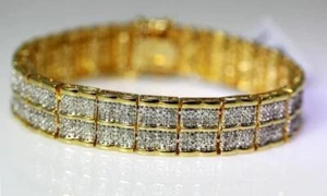 14K Yellow Gold Plated Round Cut Lab Created Diamond Tennis Bracelet - Picture 1 of 5