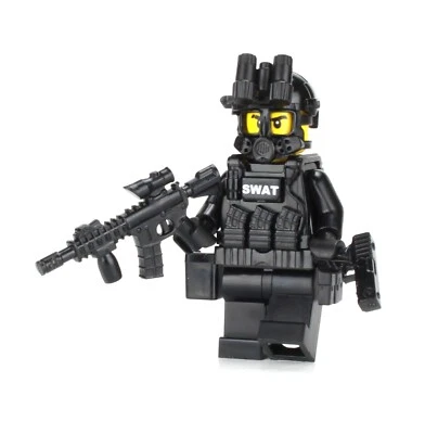 Battle Brick SWAT Assaulter Police Officer Minifigure made w/real LEGO® minifig - Image 1 of 4
